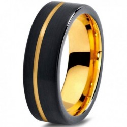 Вольфрамовое Матовое Обручальное (свадебное) кольцо 7мм (мужское, женское) с покрытием из желтого золота