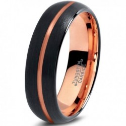 Вольфрамовое Черное Матовое Обручальное (свадебное) кольцо 6мм (мужское, женское) с покрытием 18к розовым золотом