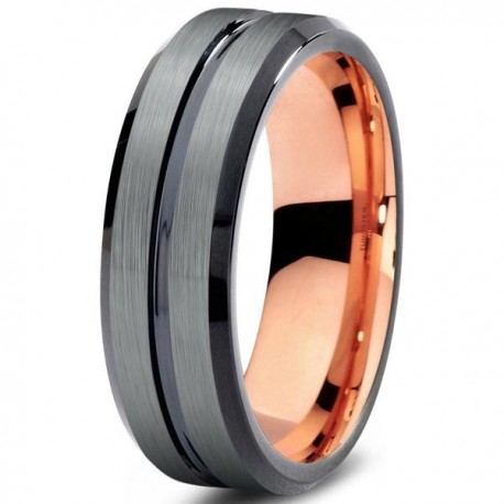 Вольфрамовое Матовое свадебное кольцо 6мм (мужское, женское) с покрытием 18к розовым золотом CJ706-B-6-A
