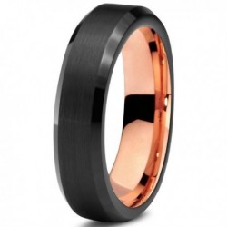 Вольфрамовое Черное Матовое Обручальное (свадебное) кольцо 4мм (мужское, женское) с покрытием 18к розовым золотом