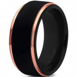 Вольфрамовое Черное Матовое Обручальное (свадебное) кольцо 10мм (мужское, женское) с покрытием 18к розовым золотом