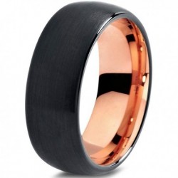 Вольфрамовое Черное Матовое Обручальное (свадебное) кольцо 10мм (мужское, женское) с покрытием 18к розовым золотом