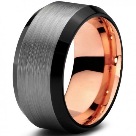 Вольфрамовое Матовое Обручальное (свадебное) кольцо 10мм (мужское, женское) с покрытием 18к розовым золотом