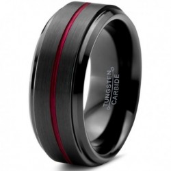 Вольфрамовое Матовое Обручальное (свадебное) кольцо 8мм (мужское, женское) черное с красной линией по центру