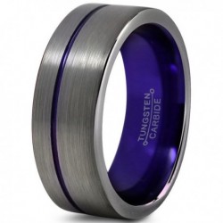 Вольфрамовое Матовое Обручальное (свадебное) кольцо 8мм (мужское, женское) со смещенной фиолетовой линией