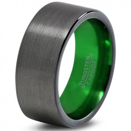 Вольфрамовое Матовое Обручальное (свадебное) кольцо 8мм (мужское, женское) цвет Gunmetal, зеленое внутри