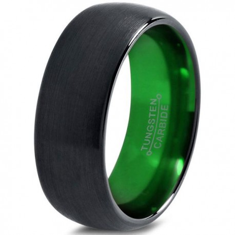 Вольфрамовое Матовое Обручальное (свадебное) кольцо 8мм (мужское, женское) черно зелёное
